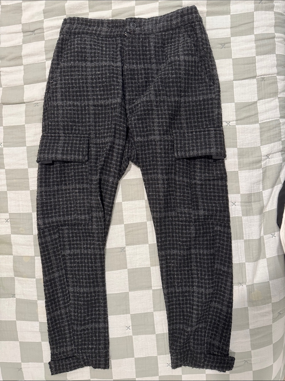 Zara Men's Charcoal Plaid Cargo Pants